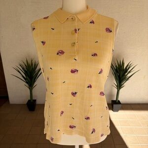 Guess Country Club Yellow Sleeveless Top With Butterflies & Flowers Size Medium